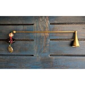 Vintage Brass Candle Snuffer with Resin Jeweled Handle Rustic Altar Accent